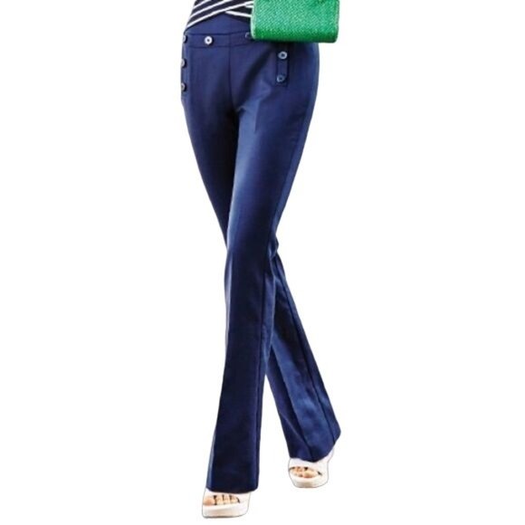 CAbi Mariner High Rise Trouser Pants Womens 2 Flare Leg Nautical Navy Blue - Picture 1 of 8